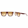 Women's oversized flat-top square sunglasses with burgundy blush two-tone frame, gold inner bar accent and gradient amber lenses – front and side ghost mannequin view on white background