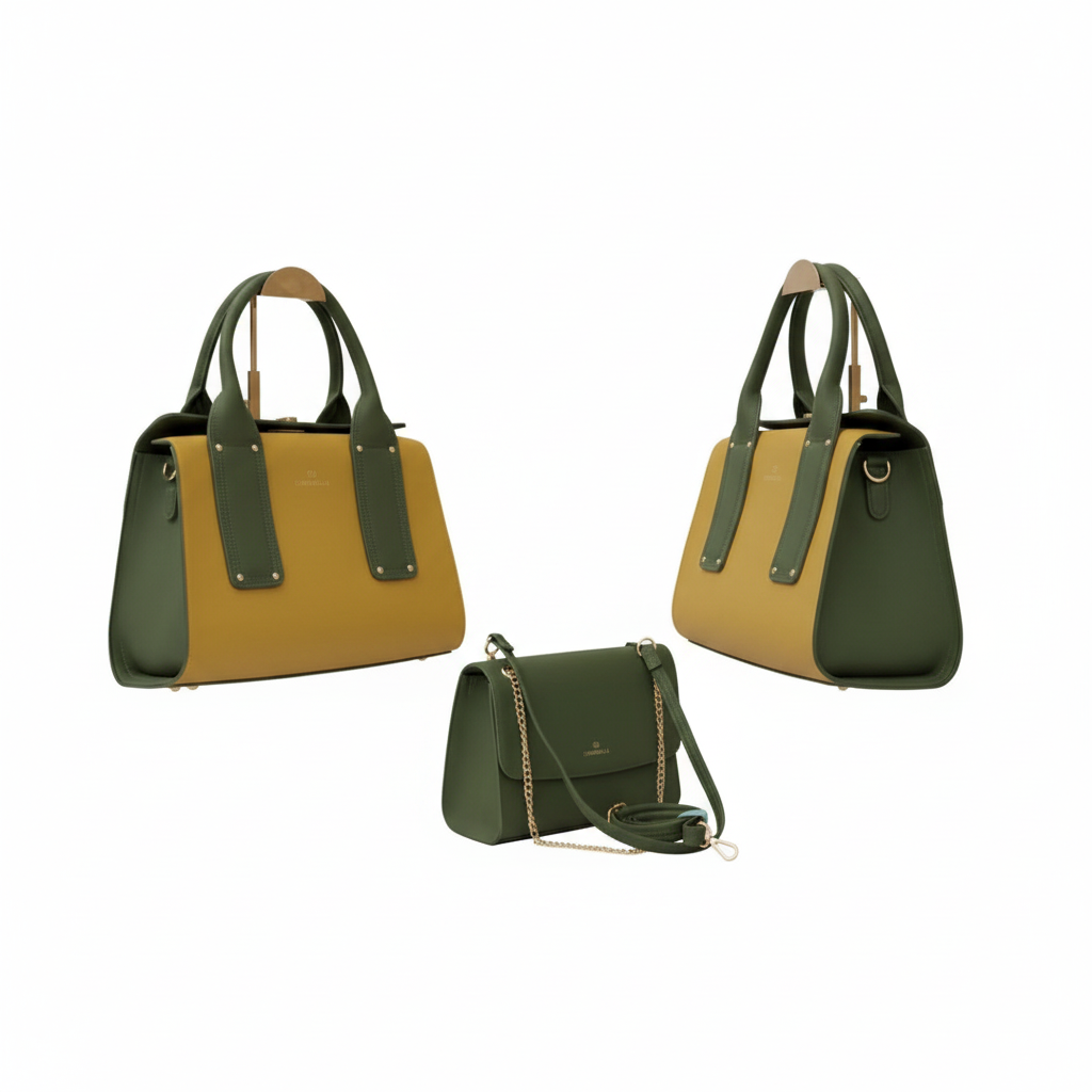 Women's Olive Mustard 2-in-1 Bag Set – Ghost Mannequin Front & Side View