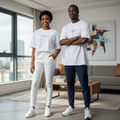 Unisex model shot – John Store Happy Smile White Oversized Unisex T-Shirt