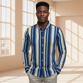 Nigerian model wearing Ralph Polo Navy Blue White Gold Stripe Shirt
