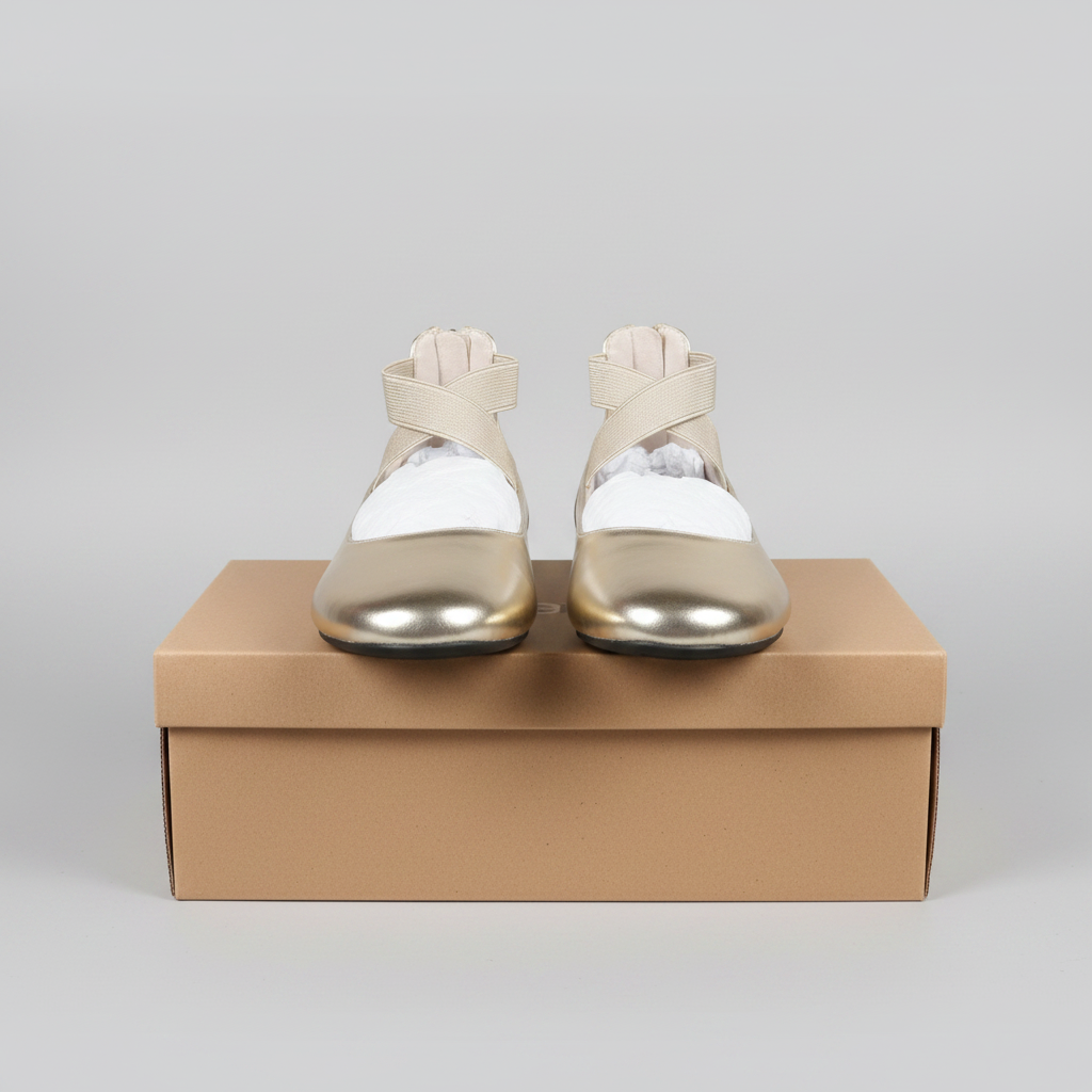 Girls' Gold Metallic Elastic Strap Ballet Flat - Carton Box Display