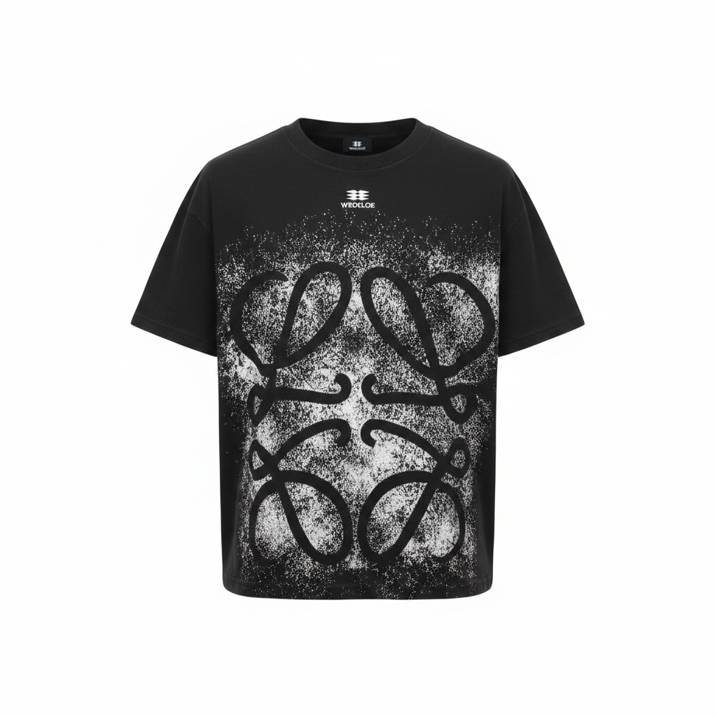 Men's black abstract face graphic print shirt ghost mannequin front view
