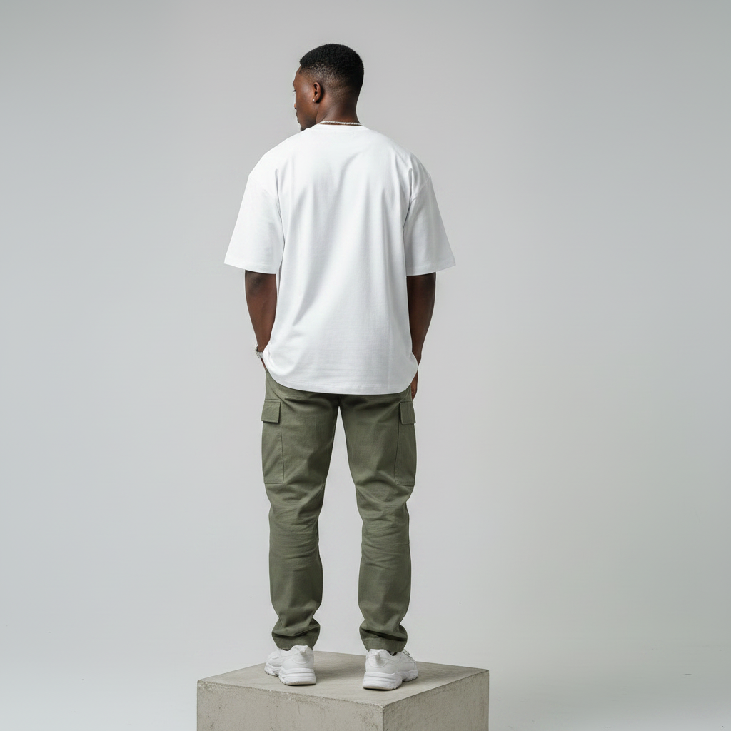 White Hawking Quote Oversized Tee - Model Back