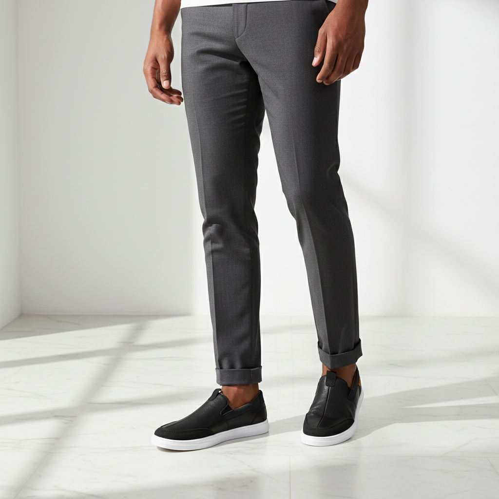 Black Smooth Leather Seam-Detail Slip-On Loafer - Model Shot