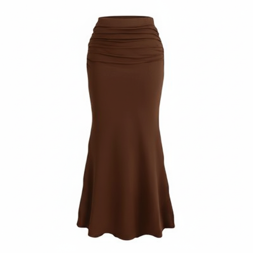 Ghost mannequin view of Women's Brown High-Waist Fishtail Mermaid Midi Skirt