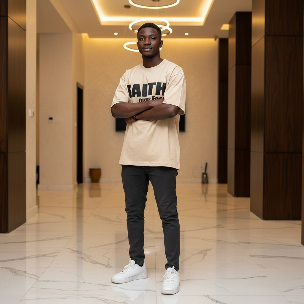 Faith Over Fear Tee Beige – Model Shot