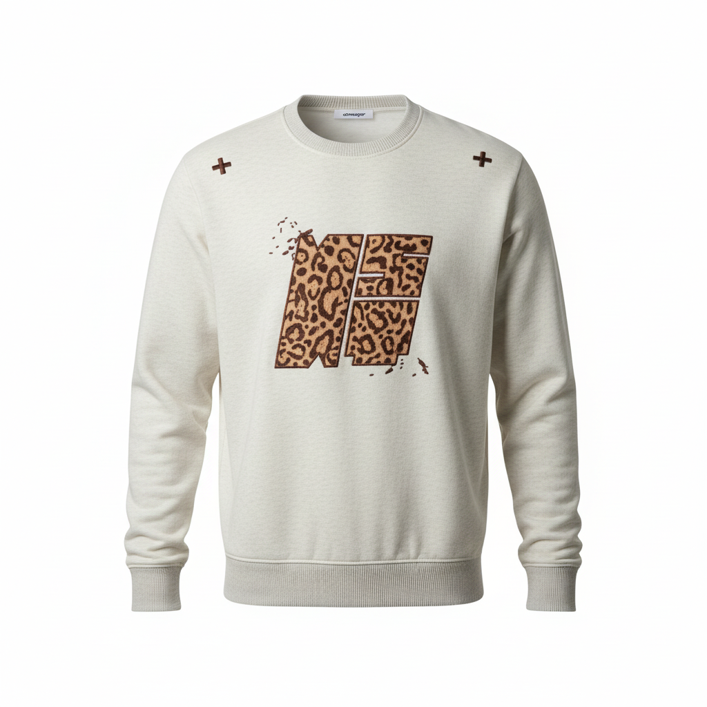 Men's off-white leopard panel graphic crewneck sweatshirt ghost mannequin view