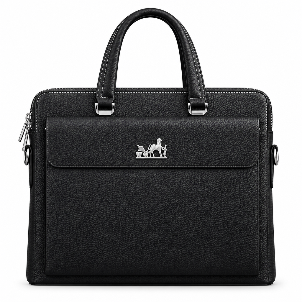 Black Grained Leather Executive Laptop Briefcase – Catalog Shot