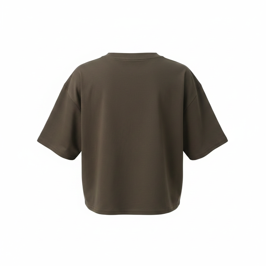 Women's olive brown rhinestone heart graphic crop top - ghost mannequin back view