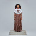 Nigerian female model wearing White Leopard Bow Print Co-ord Set - front view