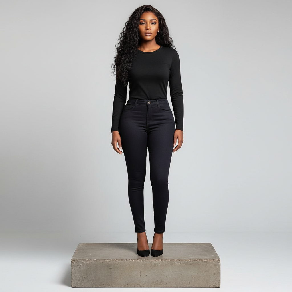 Dark Navy High-Waist Skinny Stretch Jeans – Front Model