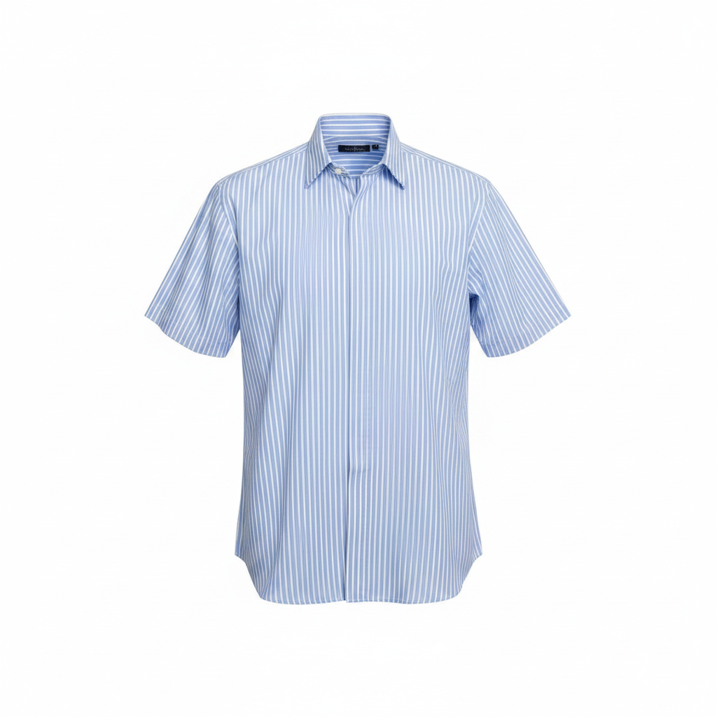 Sky Blue White Stripe Short-Sleeved Shirt - Ghost Mannequin