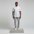 White Navy Pinstripe Short-Sleeved Shirt - Model Front View