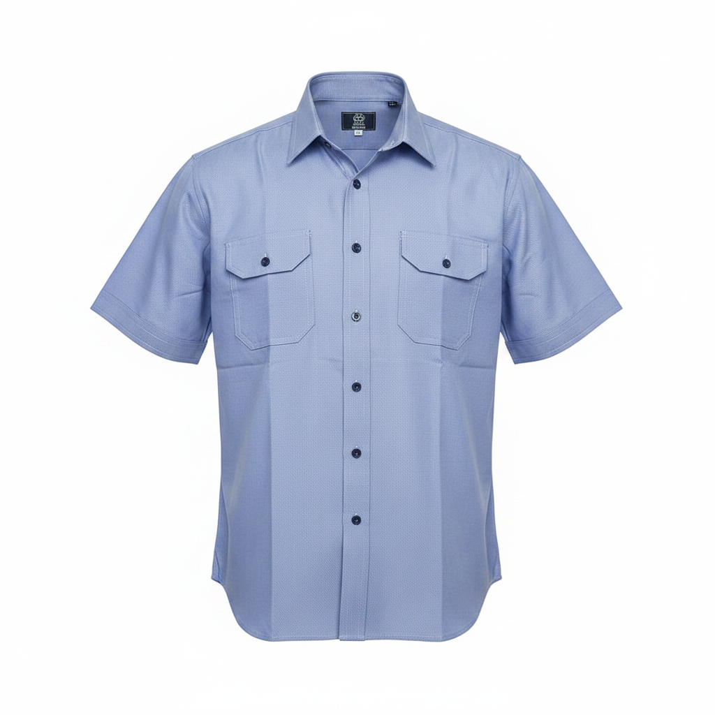 Periwinkle Blue Micro-Texture Short-Sleeved Shirt - Ghost Mannequin