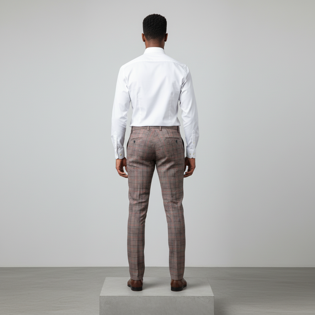 Brown Beige Pink Glen Plaid Trousers – Back Model