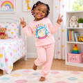 Peach Cartoon Monster 2-in-1 Children's Pyjama Set – Model Shot