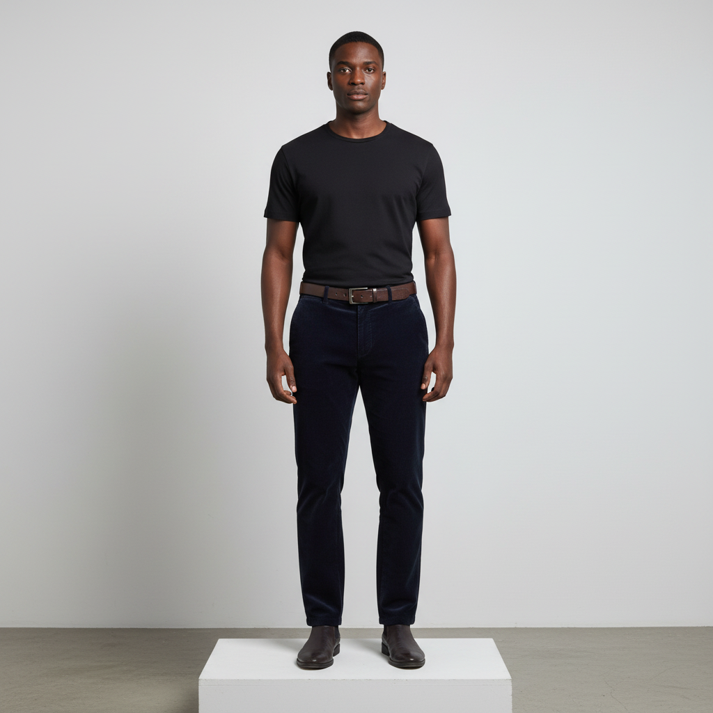 Navy Blue Corduroy Trousers – Model Front