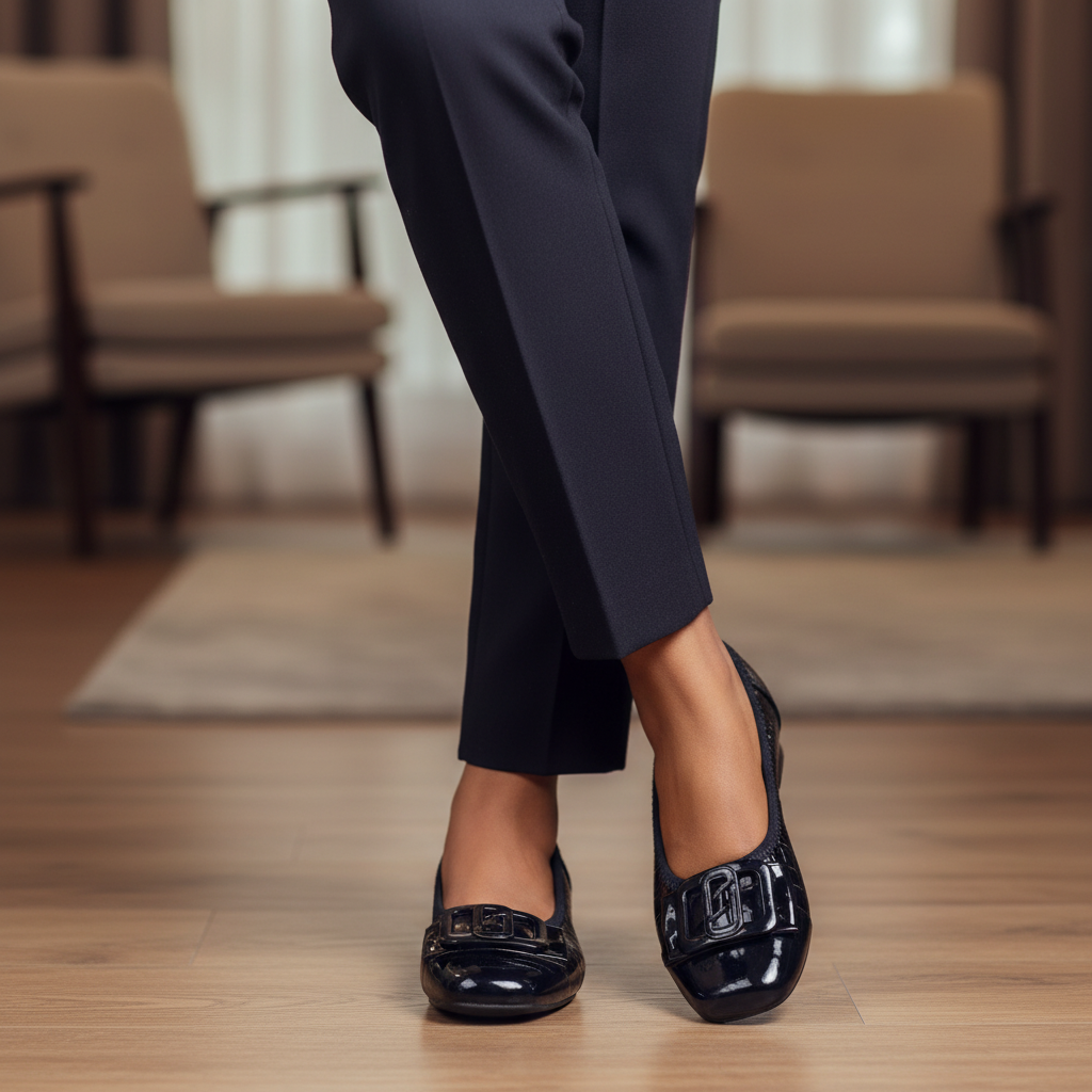 Navy Patent Croc Buckle Loafer - Model Shot