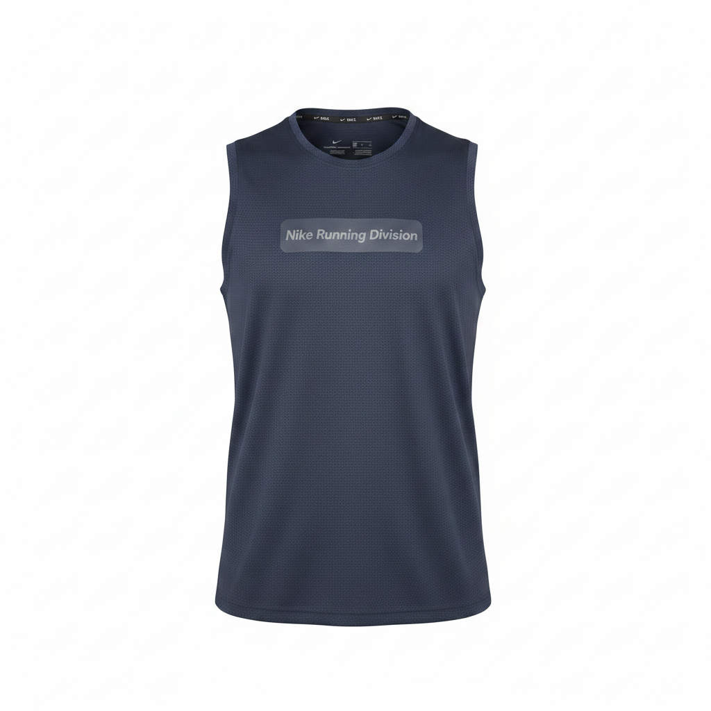 Nike Running Division navy mesh sleeveless sport vest ghost mannequin view