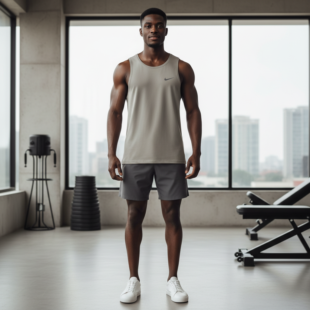 Nike stone grey sleeveless sport tank vest on male model