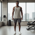 Nike stone grey sleeveless sport tank vest on male model