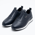 Dark navy elastic-panel slip-on shoes with white midsoles