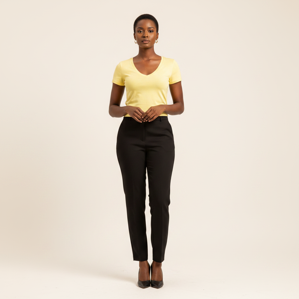 Women's V-Neck Short-Sleeve Fitted Crop Tee - Nigerian Female Model