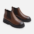 Brown men's Chelsea ankle boots shown as a complete pair