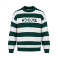Green and white broad-striped crew-neck knit sweater
