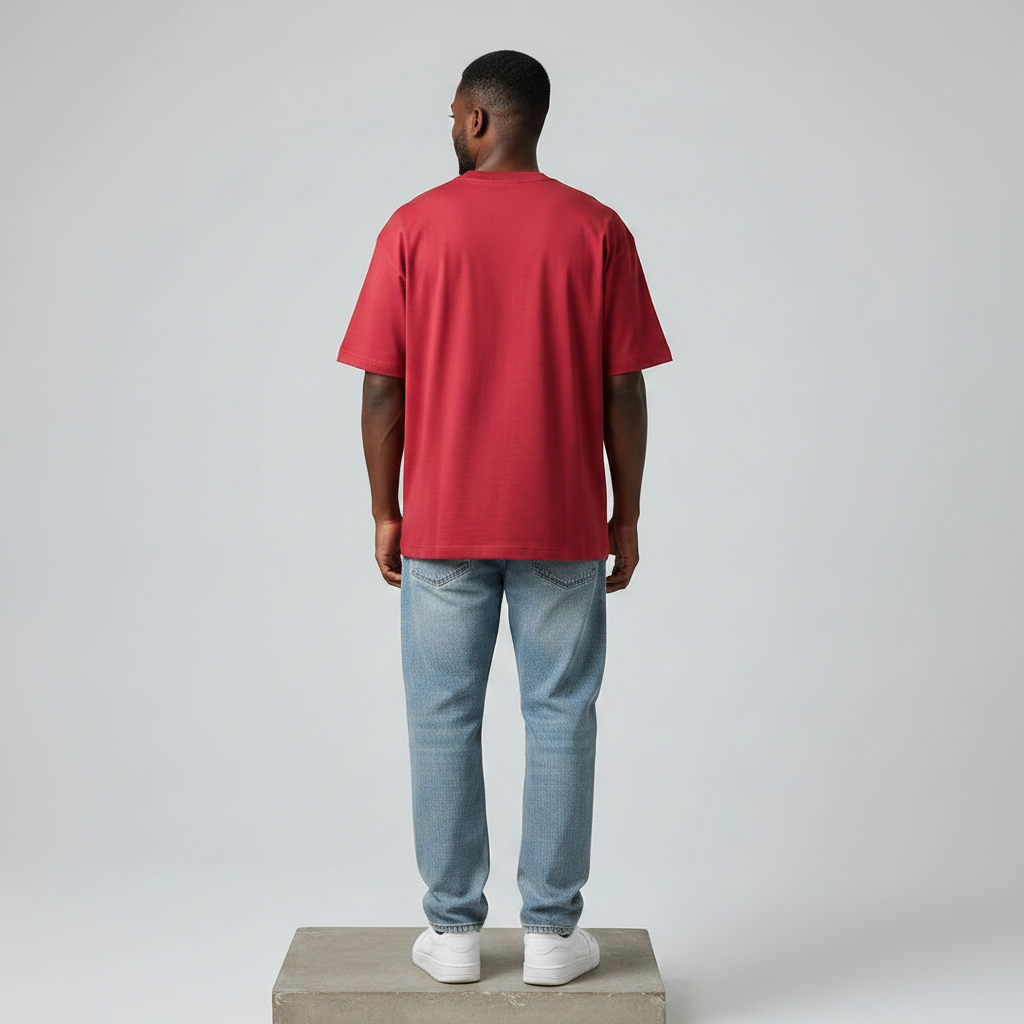 Red OCS Play Pixel Graphic Oversized Tee - Male Model Back