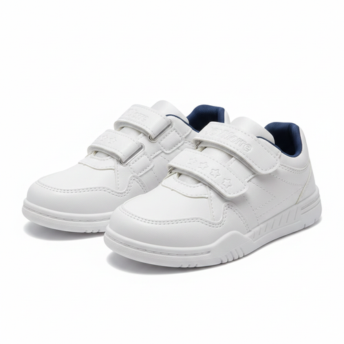 Kids' white and navy velcro star strap sneakers ghost mannequin view