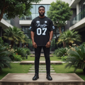 Black Brooklyn Boston 07 Varsity Graphic Short-Sleeved Shirt - Model Front