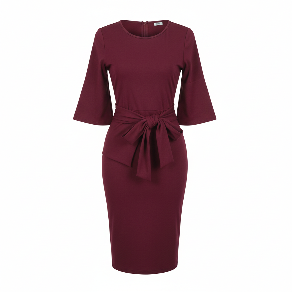 Burgundy Bell-Sleeve Bow-Knot Bodycon Midi Dress – Ghost Mannequin