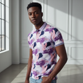 White Abstract Brushstroke Print Polo Shirt on Nigerian male model