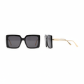 Ghost mannequin view — Oversized Square Sunglasses Black Gold Temple, front and side view