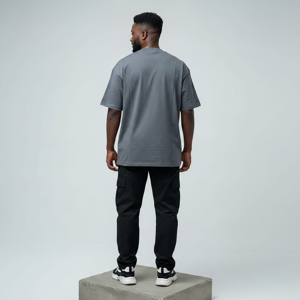 Charcoal Snake Paisley Graphic Oversized Tee - Male Model Back