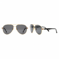 Unisex aviator sunglasses gold double-bridge dark grey smoke lens black temple gold screw – front and side view