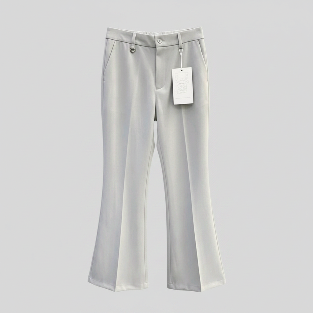 Women's Light Grey Wide-Leg Palazzo Trousers – Ghost Mannequin Front View