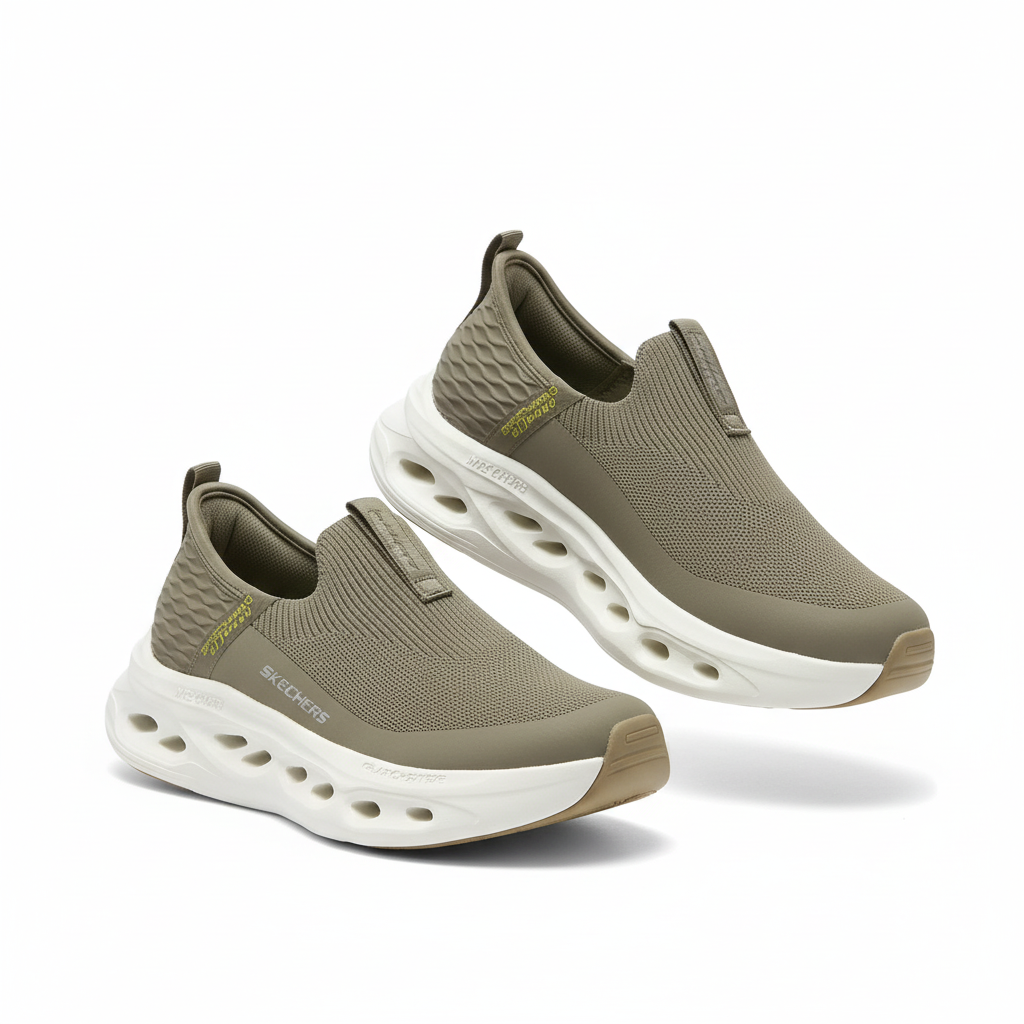 Men's olive honeycomb mesh slip-on sneaker - ghost mannequin pair view