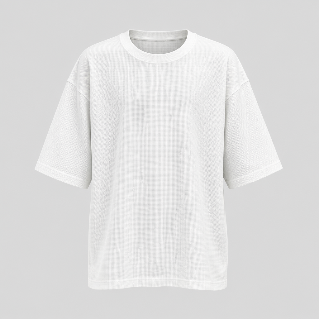 White textured waffle-knit oversized tee ghost mannequin