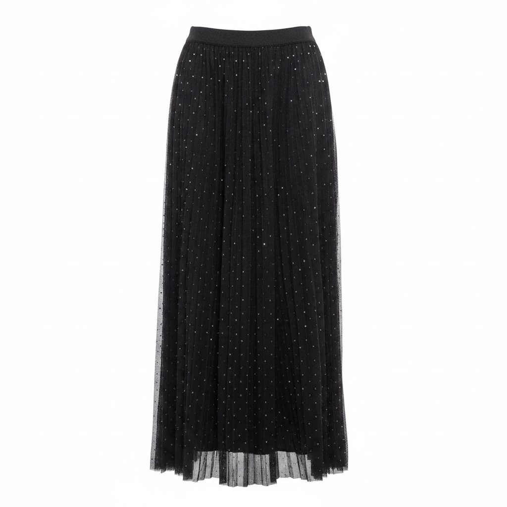 Black Glitter Dot Pleated Maxi Skirt - Ghost Mannequin