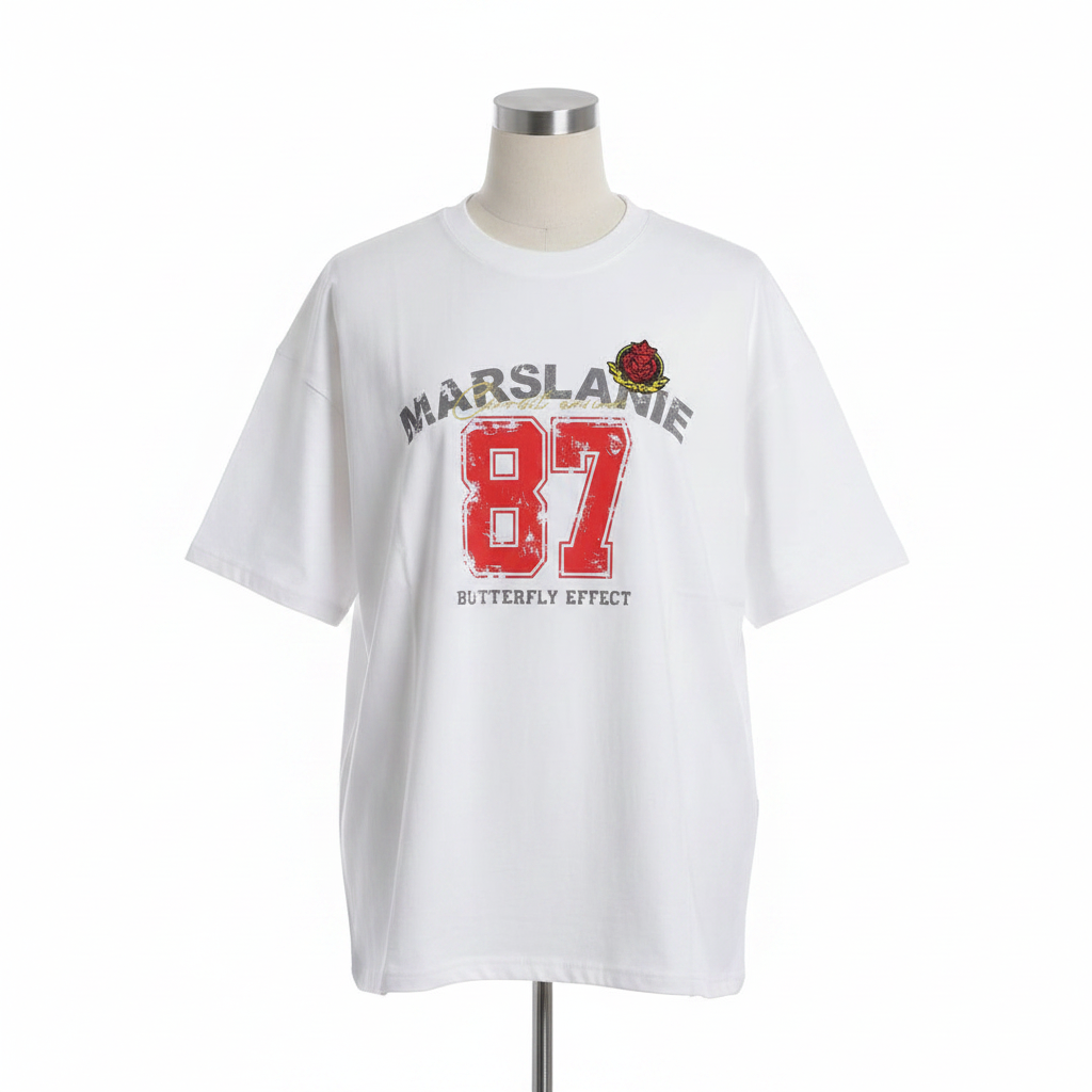 White Marslanie 87 Varsity Graphic Short-Sleeved Shirt - Ghost Mannequin Front