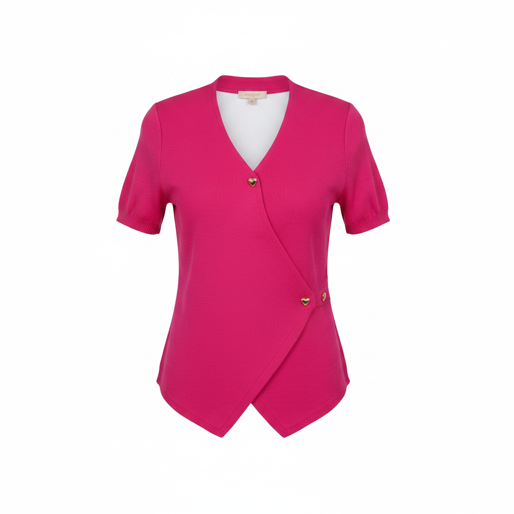 Fuchsia Mock Neck Wrap-Front Ribbed Blouse - Ghost Mannequin