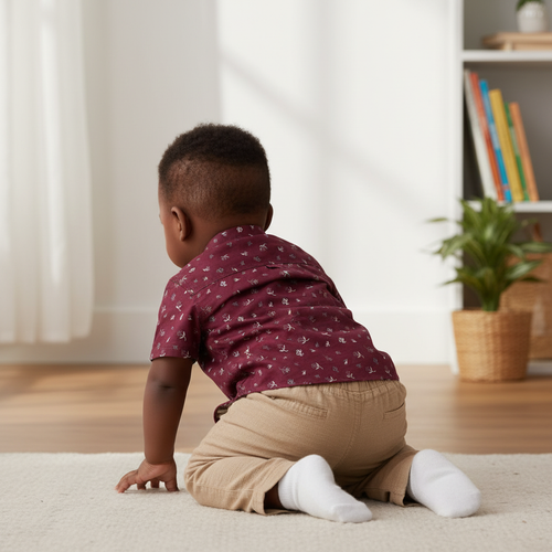 Baby Burgundy Floral Short Sleeve Shirt - Back View