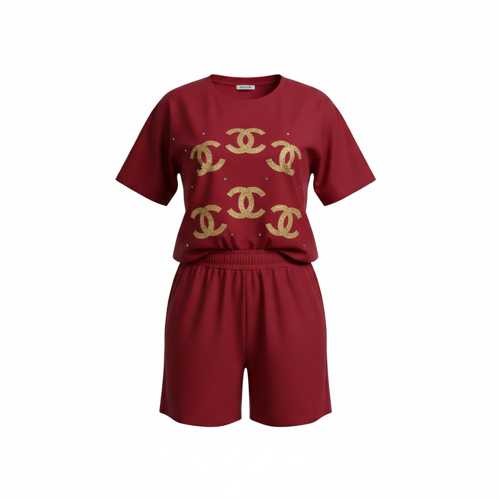 Women's Red Designer Logo Co-ord Set — Ghost Mannequin
