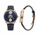 Men's Navy Blue Dial Rose Gold Tourbillon Automatic Watch – Front and Side Ghost Mannequin View