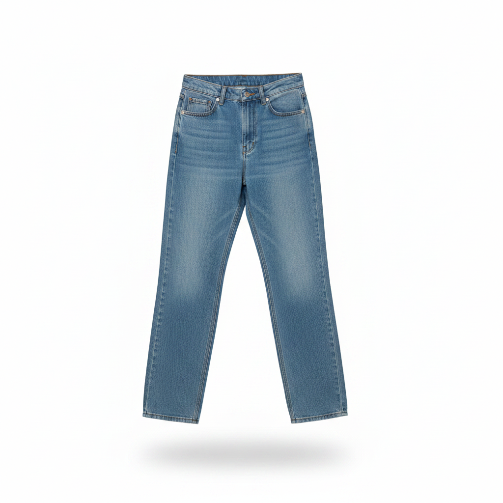 Ghost mannequin front view – Women's Medium Blue Straight-Leg Denim Jeans Classic Mid-Rise