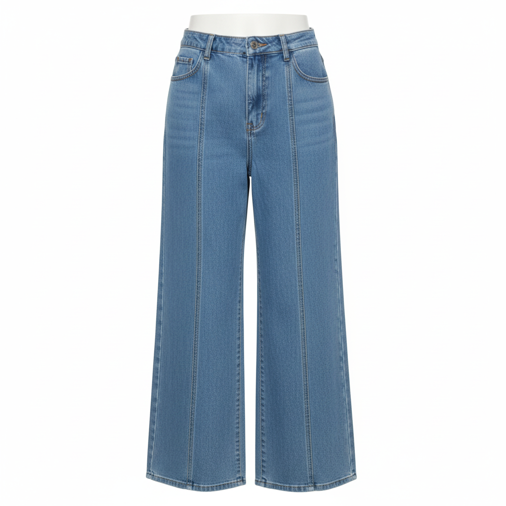 Women's Mid-Blue Panel Seam Wide-Leg Jeans – Ghost Mannequin View