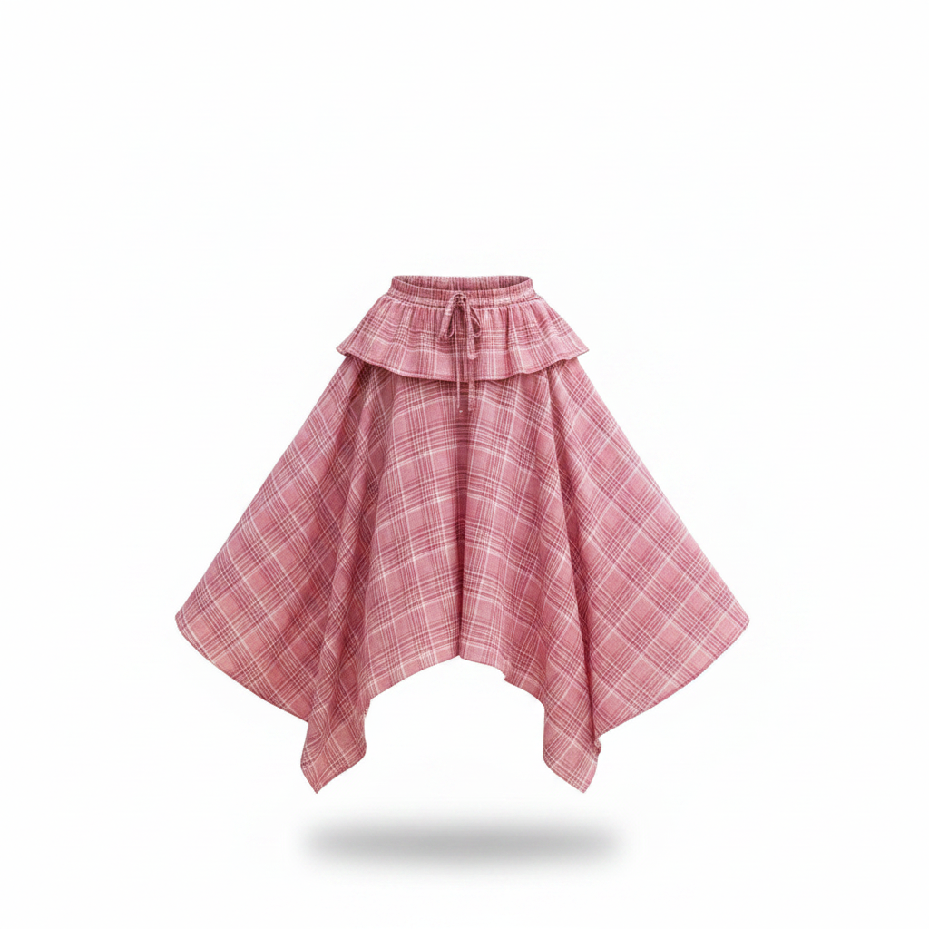 Ghost Mannequin – Pink Plaid Asymmetric Handkerchief Midi Skirt