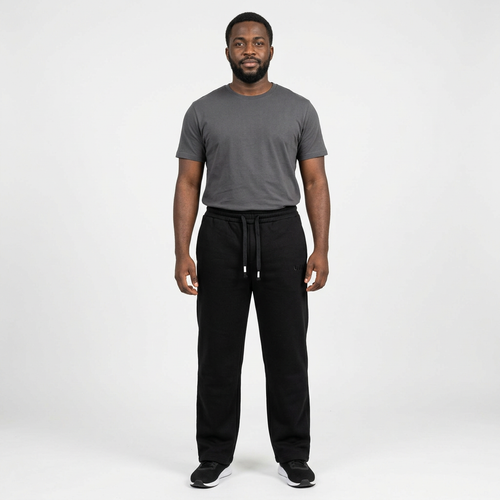 Adult Black male model wearing black tonal-detail drawstring joggers